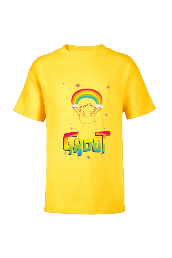 Groot Rainbow in Space Guardians of the Galaxy - Short Sleeve T-Shirt for Kids - Customized-Yellow