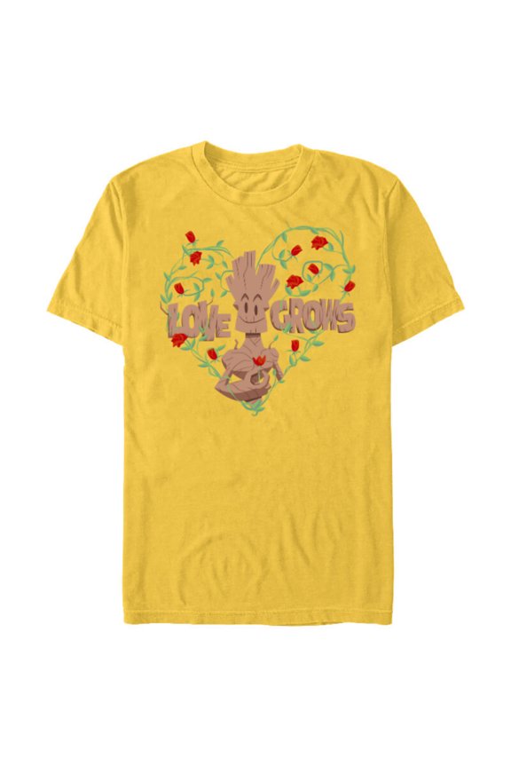 Groot Red Roses Love Grows - Short Sleeve Blended T-Shirt for Adults - Customized-Yellow