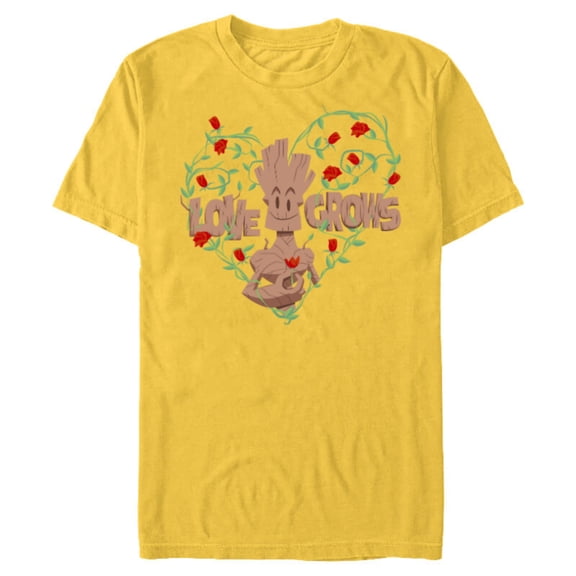 Marvel Groot Red Roses Love Grows - Short Sleeve Blended T-Shirt for Adults - Customized-Yellow