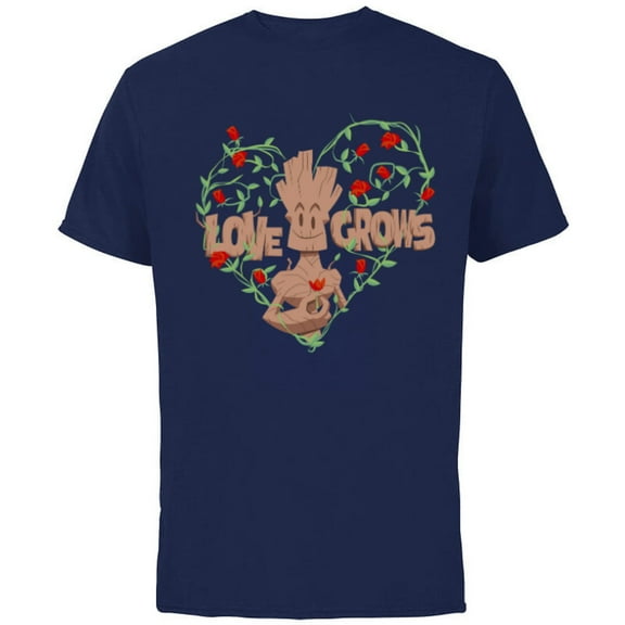 Marvel Groot Red Roses Love Grows - Short Sleeve Cotton T-Shirt for Adults - Customized-Navy