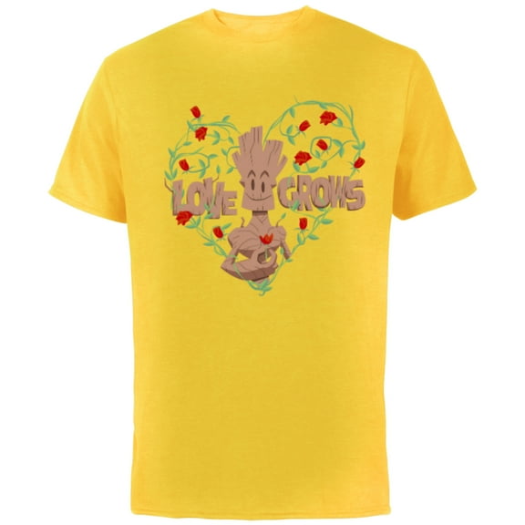 Marvel Groot Red Roses Love Grows - Short Sleeve Cotton T-Shirt for Adults - Customized-Yellow