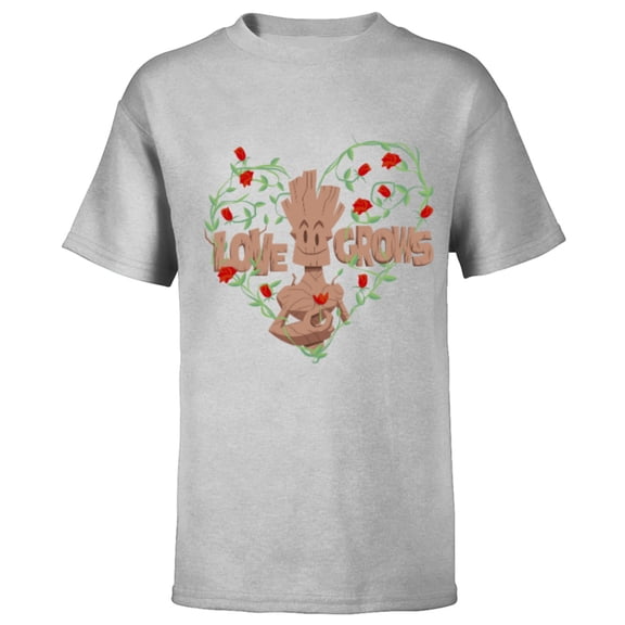 Marvel Groot Red Roses Love Grows - Short Sleeve T-Shirt for Kids - Customized-Athletic Heather