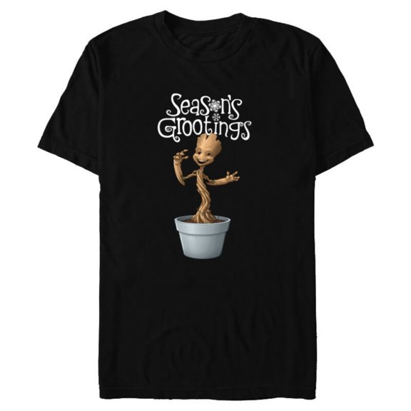 Marvel Groot Season's Grootings Holiday - Short Sleeve Blended T-Shirt for Adults -Customized-Black