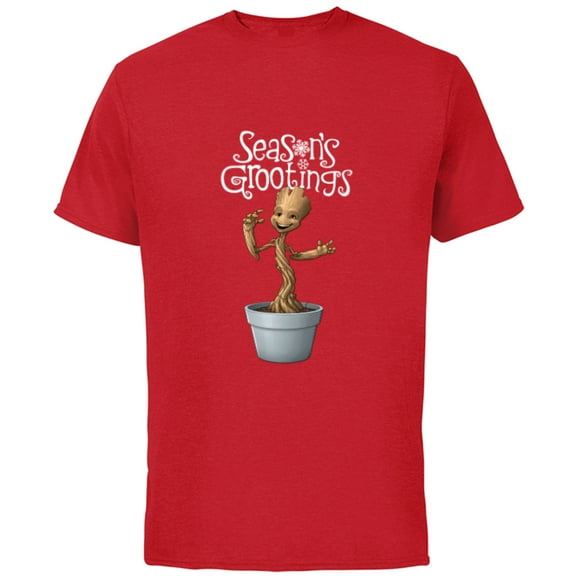 Marvel Groot Season's Grootings Holiday - Short Sleeve Cotton T-Shirt for Adults- Customized-Red