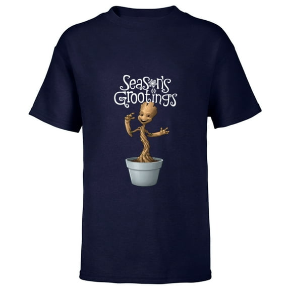 Marvel Groot Season's Grootings Holiday - Short Sleeve T-Shirt for Kids- Customized-Navy