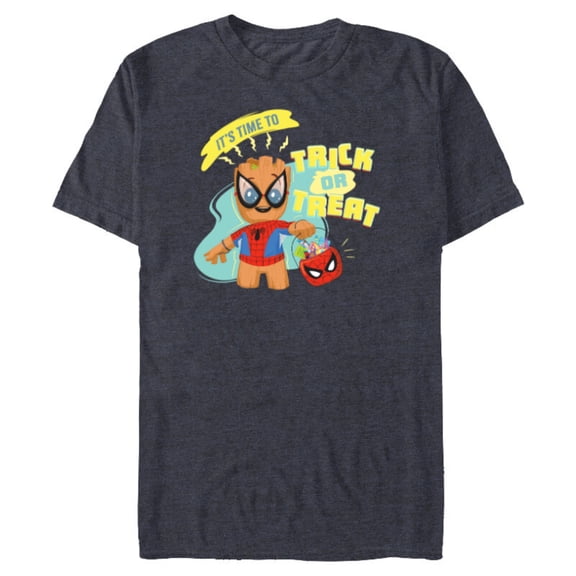 Marvel Groot in Spider-Man Costume Trick or Treat Halloween - Short Sleeve Blended T-Shirt for Adults - Customized-Navy Heather