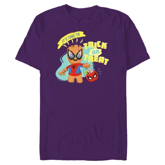 Marvel Groot in Spider-Man Costume Trick or Treat Halloween - Short Sleeve Blended T-Shirt for Adults - Customized-Purple