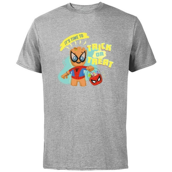 Marvel Groot in Spider-Man Costume Trick or Treat Halloween - Short Sleeve Cotton T-Shirt for Adults - Customized-Athletic Heather