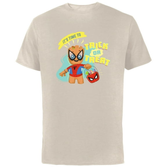 Marvel Groot in Spider-Man Costume Trick or Treat Halloween - Short Sleeve Cotton T-Shirt for Adults - Customized-Natural
