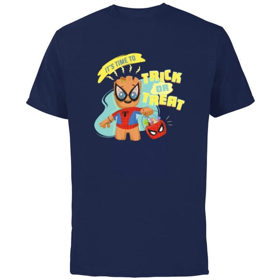 Marvel Groot in Spider-Man Costume Trick or Treat Halloween - Short Sleeve Cotton T-Shirt for Adults - Customized-Navy