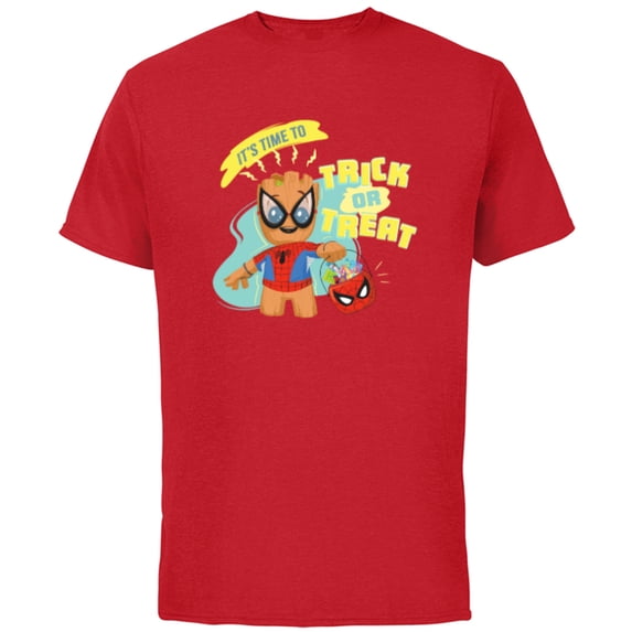 Marvel Groot in Spider-Man Costume Trick or Treat Halloween - Short Sleeve Cotton T-Shirt for Adults - Customized-Red