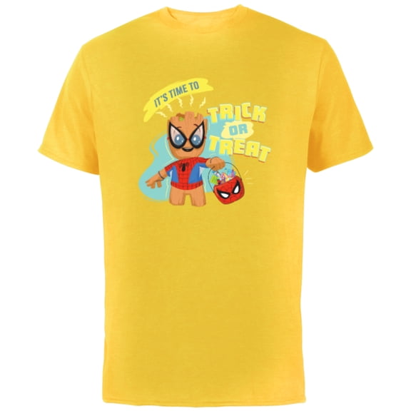Marvel Groot in Spider-Man Costume Trick or Treat Halloween - Short Sleeve Cotton T-Shirt for Adults - Customized-Yellow