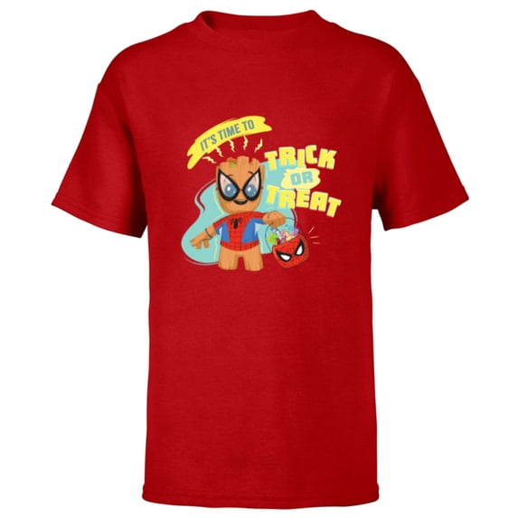 Marvel Groot in Spider-Man Costume Trick or Treat Halloween - Short Sleeve T-Shirt for Kids - Customized-Red