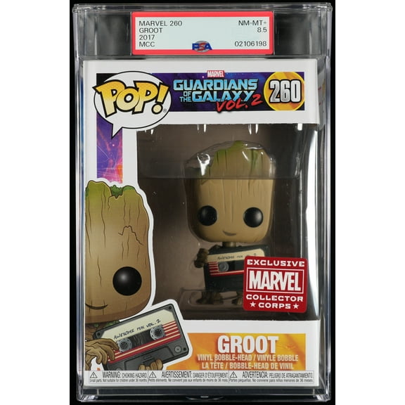 Marvel Guardians of the Galaxy, PSA Graded 8.5 NM-MT+, Groot Collectible Vinyl Figure #260, Fully Encapsulated Bundle with Compatible Funko Pop! PSA Hard Protector Case