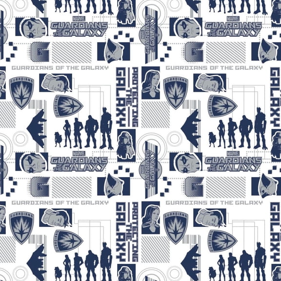 Marvel Guardians of The Galaxy Silhouettes - Blue on White - Sold by The Yard