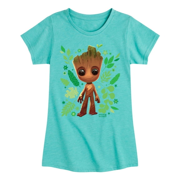 Marvel Guardians of the Galaxy - Baby Groot Leaf - Toddler And Youth Girls Fitted Short Sleeve Graphic T-Shirt