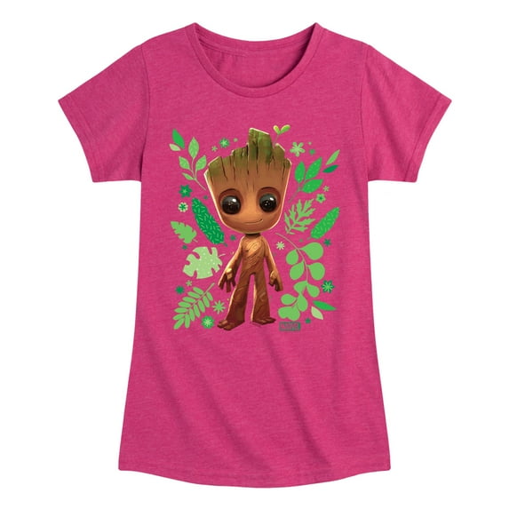 Marvel Guardians of the Galaxy - Baby Groot Leaf - Toddler And Youth Girls Fitted Short Sleeve Graphic T-Shirt