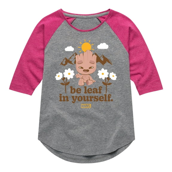 Marvel Guardians of the Galaxy - Be Leaf In Yourself - Toddler And Youth Girls Shirt Tail Raglan