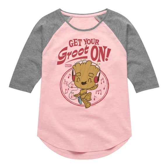 Marvel Guardians of the Galaxy - Get Your Groot On - Toddler And Youth Girls Shirt Tail Raglan