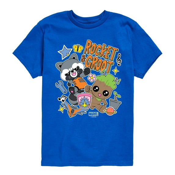 Marvel Guardians of the Galaxy - Groot And Rocket Sticker Styles - Toddler And Youth Short Sleeve Graphic T-Shirt