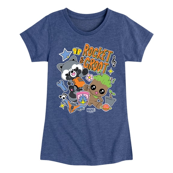 Marvel Guardians of the Galaxy - Groot And Rocket Stickers - Toddler And Youth Girls Fitted Short Sleeve Graphic T-Shirt