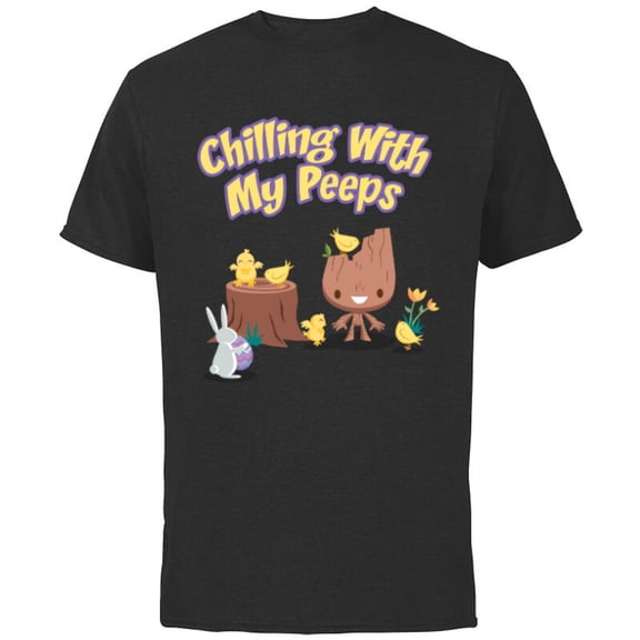 Marvel Guardians of the Galaxy Groot Chilling with My Peeps - Short Sleeve Cotton T-Shirt for Adults - Customized-Black