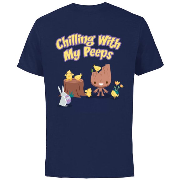 Marvel Guardians of the Galaxy Groot Chilling with My Peeps - Short Sleeve Cotton T-Shirt for Adults - Customized-Navy