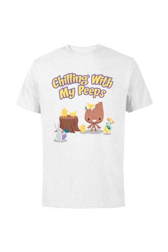 Guardians of the Galaxy Groot Chilling with My Peeps - Short Sleeve Cotton T-Shirt for Adults - Customized-White