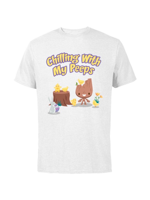 Guardians of the Galaxy Groot Chilling with My Peeps - Short Sleeve Cotton T-Shirt for Adults - Customized-White