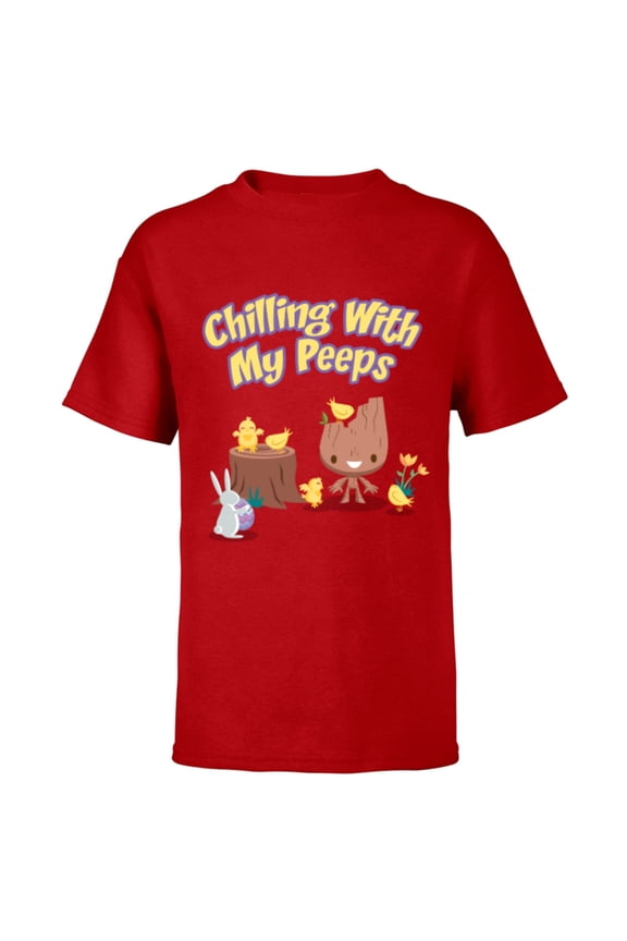 Guardians of the Galaxy Groot Chilling with My Peeps - Short Sleeve T-Shirt for Kids - Customized-Red