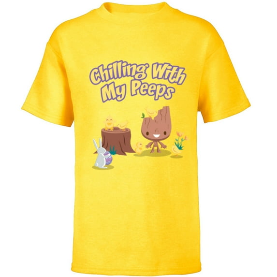 Marvel Guardians of the Galaxy Groot Chilling with My Peeps - Short Sleeve T-Shirt for Kids - Customized-Yellow
