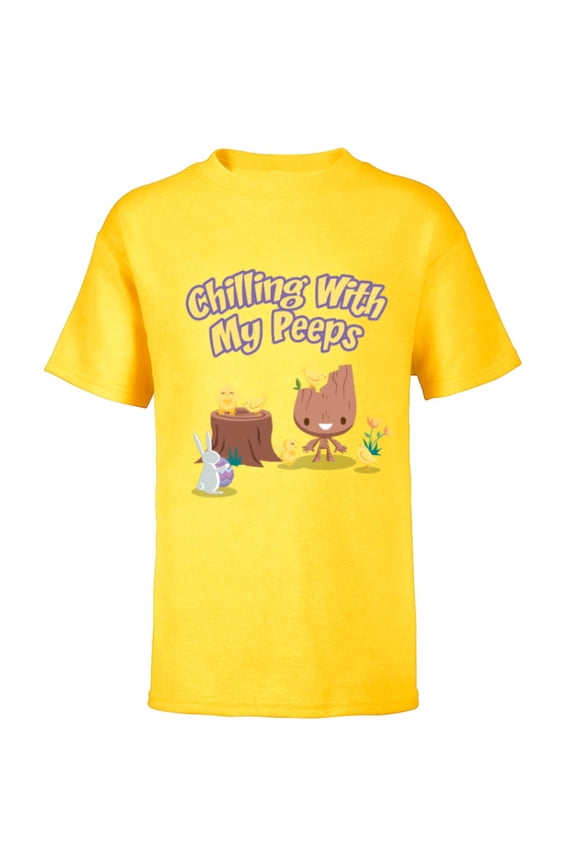 Guardians of the Galaxy Groot Chilling with My Peeps - Short Sleeve T-Shirt for Kids - Customized-Yellow