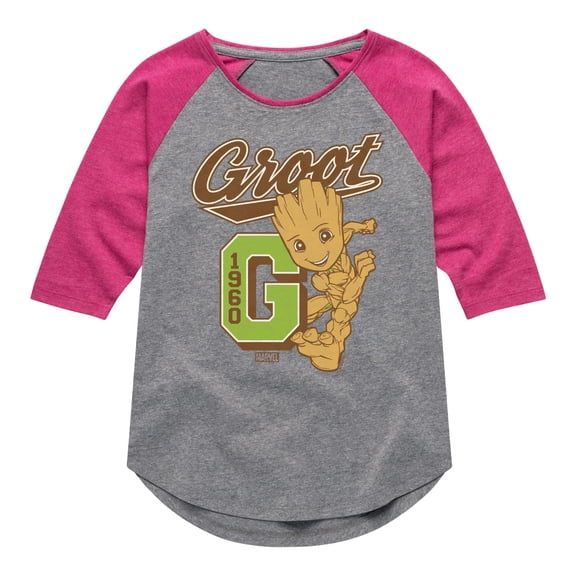 Marvel Guardians of the Galaxy - Groot Collegiate - Toddler And Youth Girls Shirt Tail Raglan
