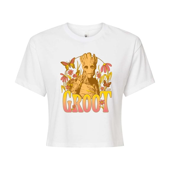 Marvel Guardians of the Galaxy - Groot Florals - Juniors Cropped Graphic T-Shirt
