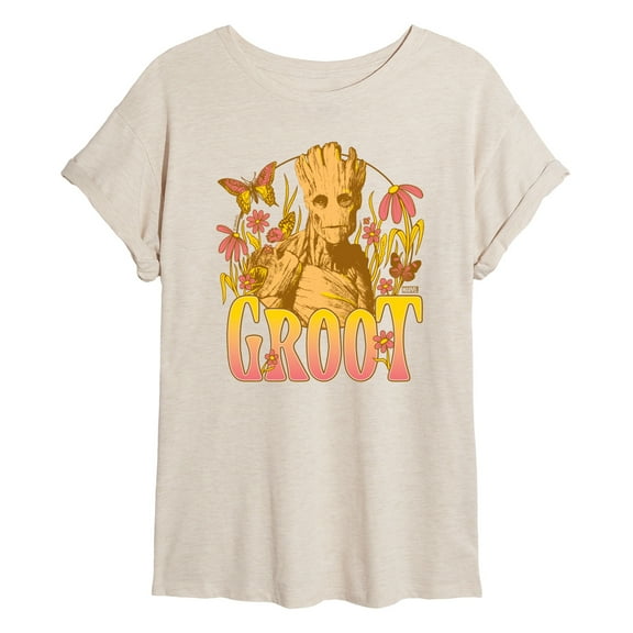 Marvel Guardians of the Galaxy - Groot Florals - Women's Oversized Graphic T-Shirt