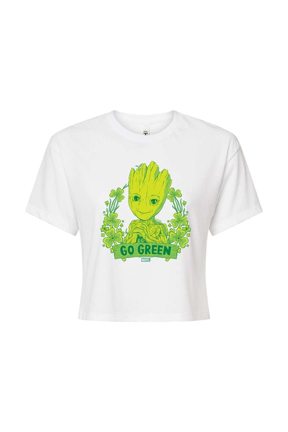 Guardians of the Galaxy - Groot Go Green St. Patrick's Day - Juniors Cropped Graphic T-Shirt