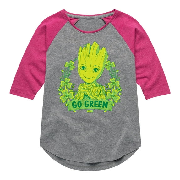 Marvel Guardians of the Galaxy - Groot Go Green St. Patrick's Day - Toddler And Youth Girls Shirt Tail Raglan