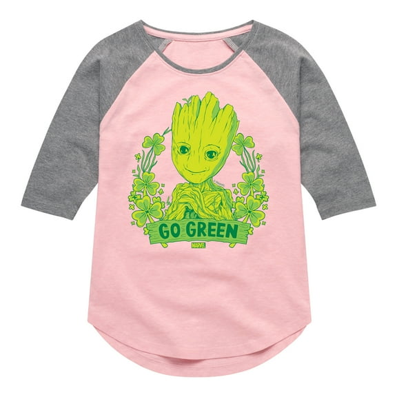 Marvel Guardians of the Galaxy - Groot Go Green St. Patrick's Day - Toddler And Youth Girls Shirt Tail Raglan