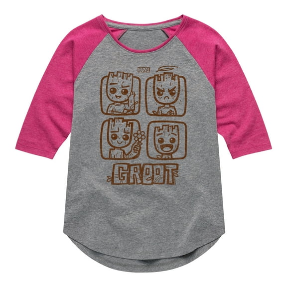 Marvel Guardians of the Galaxy - Groot Grid - Toddler And Youth Girls Shirt Tail Raglan