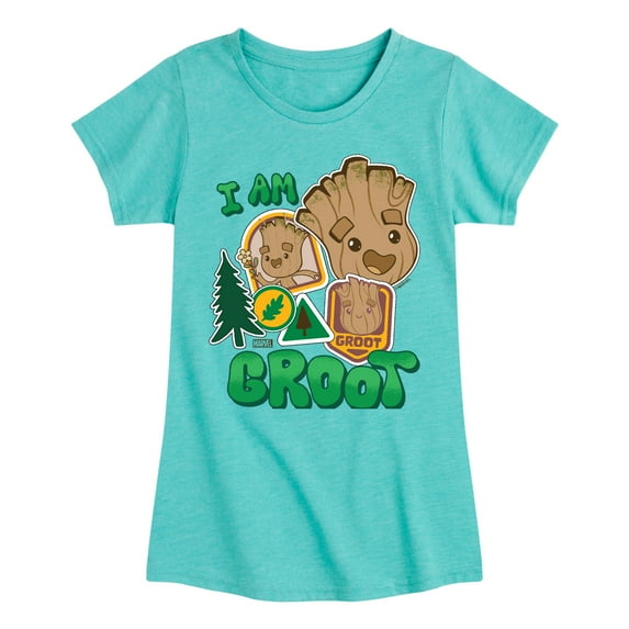 Marvel Guardians of the Galaxy - Groot Sticker - Toddler And Youth Girls Fitted Short Sleeve Graphic T-Shirt