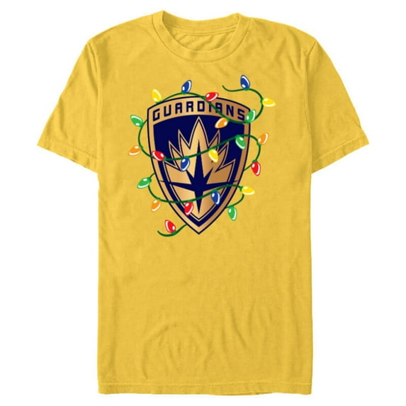 Marvel Guardians of the Galaxy Logo Holiday Christmas Lights - Short Sleeve Blended T-Shirt for Adults - Customized-Yellow