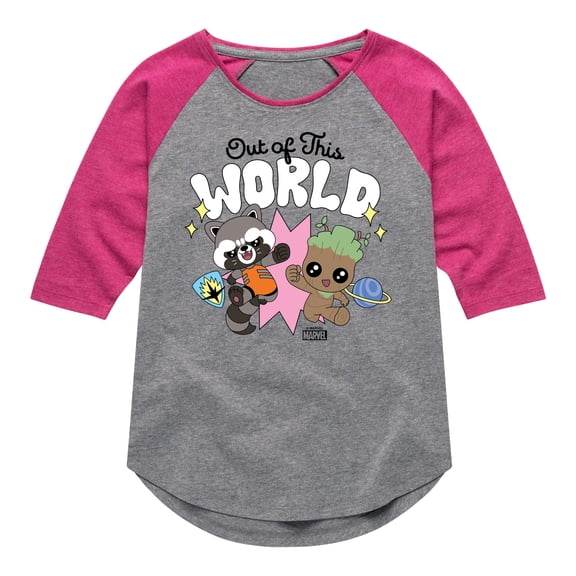 Marvel Guardians of the Galaxy - Out Of This World - Toddler And Youth Girls Shirt Tail Raglan