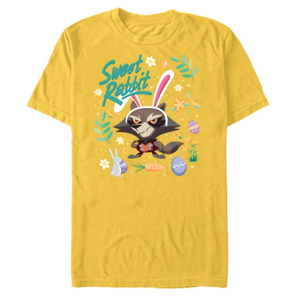 Marvel Guardians of the Galaxy Rocket Sweet Rabbit Easter - Short Sleeve Blended T-Shirt for Adults - Customized-Yellow