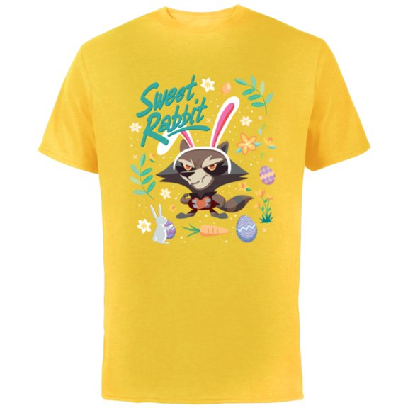 Marvel Guardians of the Galaxy Rocket Sweet Rabbit Easter - Short Sleeve Cotton T-Shirt for Adults - Customized-Yellow