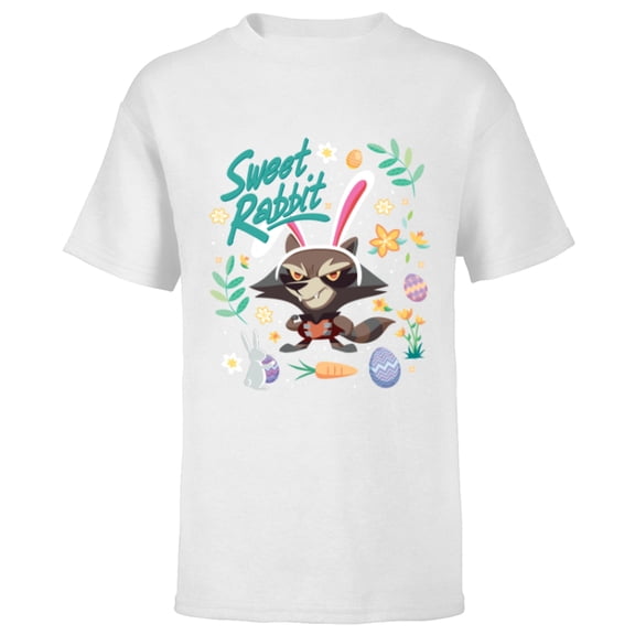 Marvel Guardians of the Galaxy Rocket Sweet Rabbit Easter - Short Sleeve T-Shirt for Kids - Customized-White