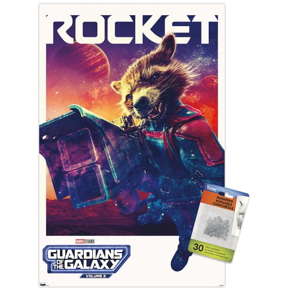 Marvel Guardians of the Galaxy Vol. 3 - Rocket One Sheet Wall Poster with Push Pins, 14.725" x 22.375"