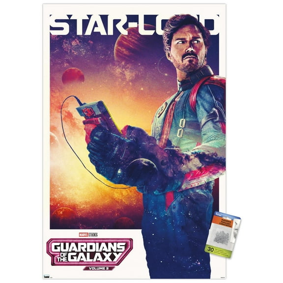 Marvel Guardians of the Galaxy Vol. 3 - Star-Lord One Sheet Wall Poster with Pushpins, 22.375" x 34"