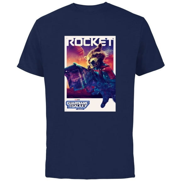 Marvel Guardians of the Galaxy Volume 3 Rocket Poster - Short Sleeve Cotton T-Shirt for Adults - Customized-Navy