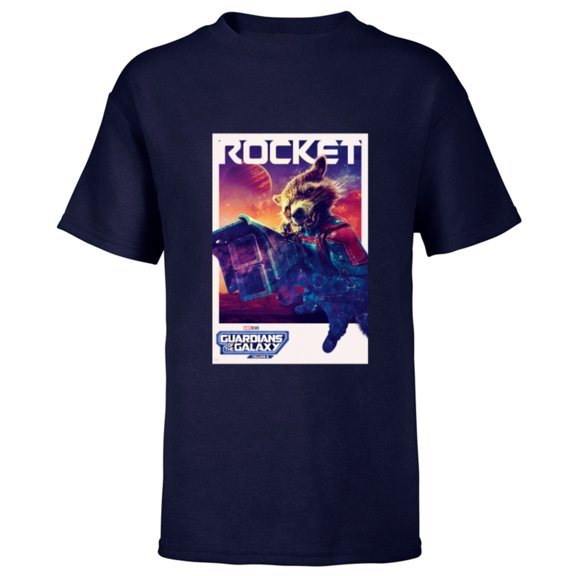 Marvel Guardians of the Galaxy Volume 3 Rocket Poster - Short Sleeve T-Shirt for Kids - Customized-Navy