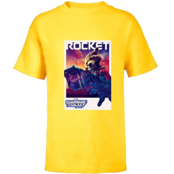 Marvel Guardians of the Galaxy Volume 3 Rocket Poster - Short Sleeve T-Shirt for Kids - Customized-Yellow